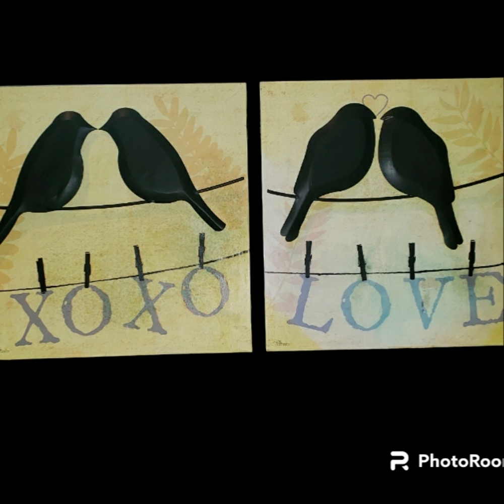 Vintage Pela Studio Pela Studio Bird Talk ll Metal Canvas Artpiece